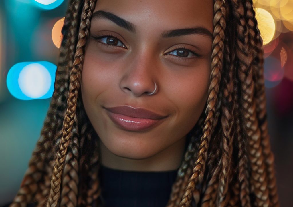 Close-up of a person with golden box braids styled at Braided Aura, best hair stylist in Nainital